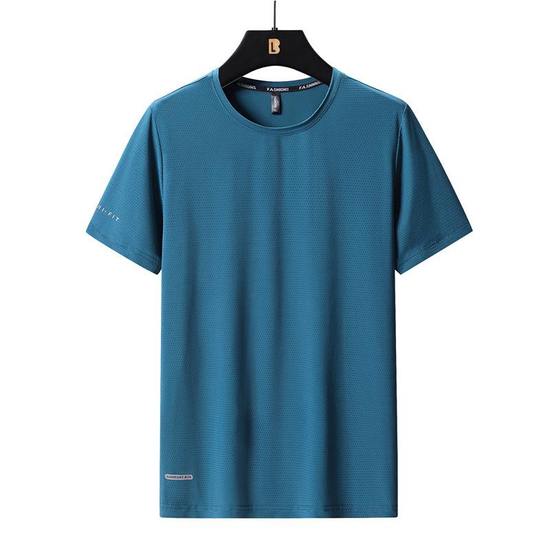 

Мужская летняя футболка Мужская однотонная дышащая быстросохнущая футболка Мужская с круглым вырезом размера плюс для фитнеса с коротким рукавом Удобная повседневная спортивная футболка 8XL озеро синий