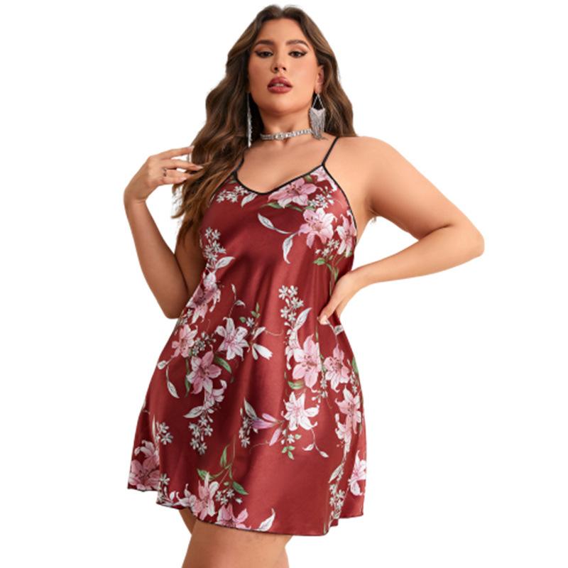 Backless Sexy Halter Dress Plus Size Women's Simulation Silk Nightgown Casual Home Clothing