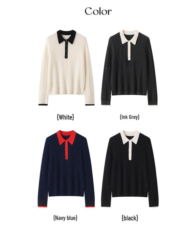 Women's Retro Cashmere Cable Knit Polo Sweater - New Year 2026 Autumn/Winter Collection