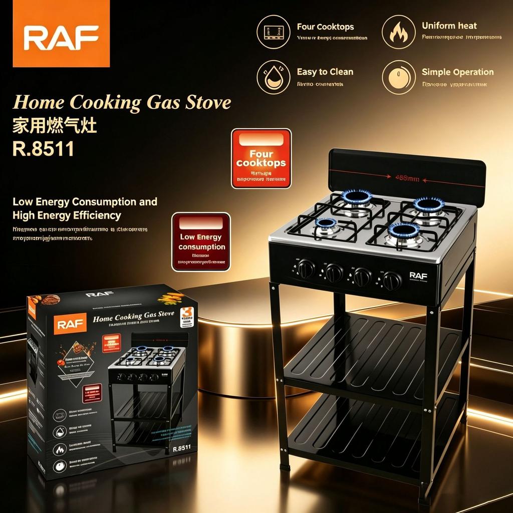 4‑Burner Tabletop Gas Stove Tempered Glass Panel LPG Gas Cooker with Flame‑Out Protection Rotary Flame for Household Kitchen