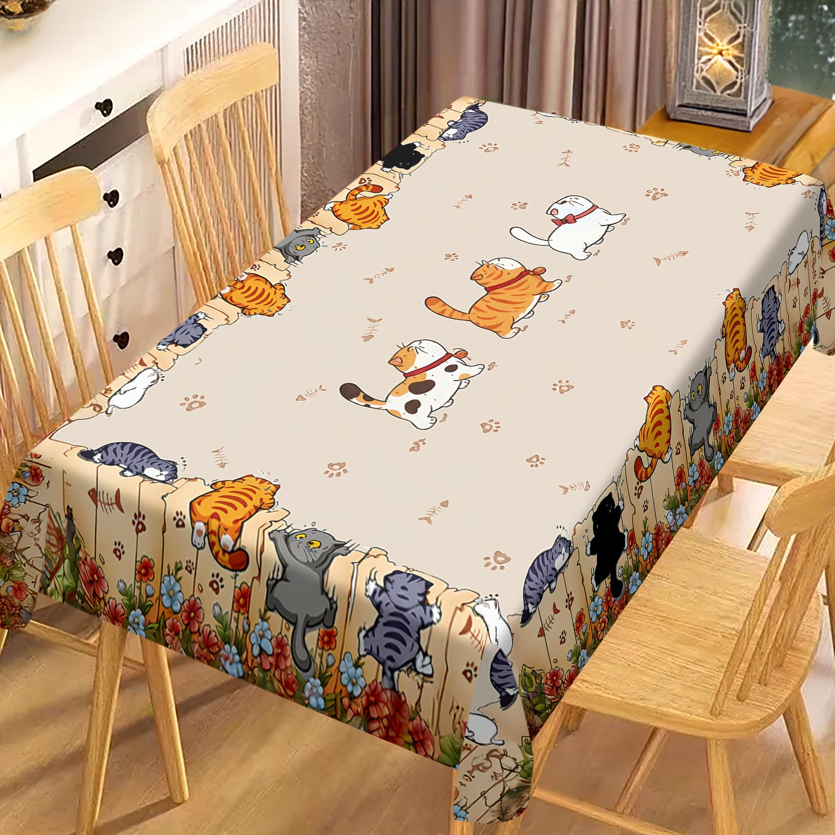 

Temu Cartoon Cat Pattern Rectangular Tablecloth Light Luxury High Sense Free Labeling Jit single tablecloth 90*140