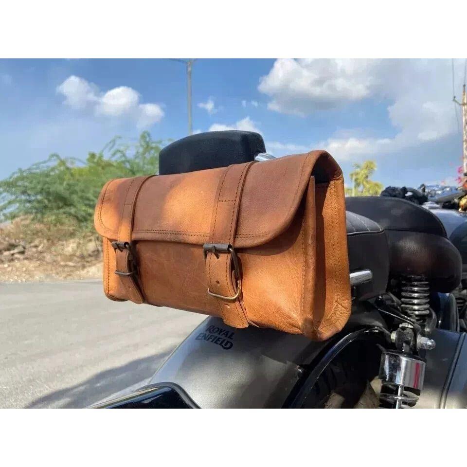 

Кожаная мотоциклетная сумка-кошелек Инструмент Ретро Винтаж Новый Кофры Козья Седельная Сумка 9 x 5 x 4 in