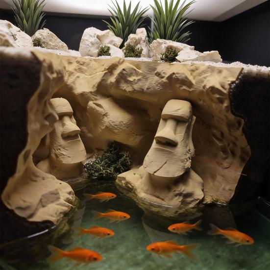 Yousheng Aquarium Cave Tunnel Easter Island Moai Statues under Gravel Cave Small Fish And Shrimp Hideout with Viewing Ports for Betta Pleco Shrimp