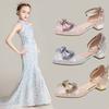 Girls princess shoes spring and summer new bag head girl performance shoes crystal shoes host catwalk leather shoes catwalk dress shoes