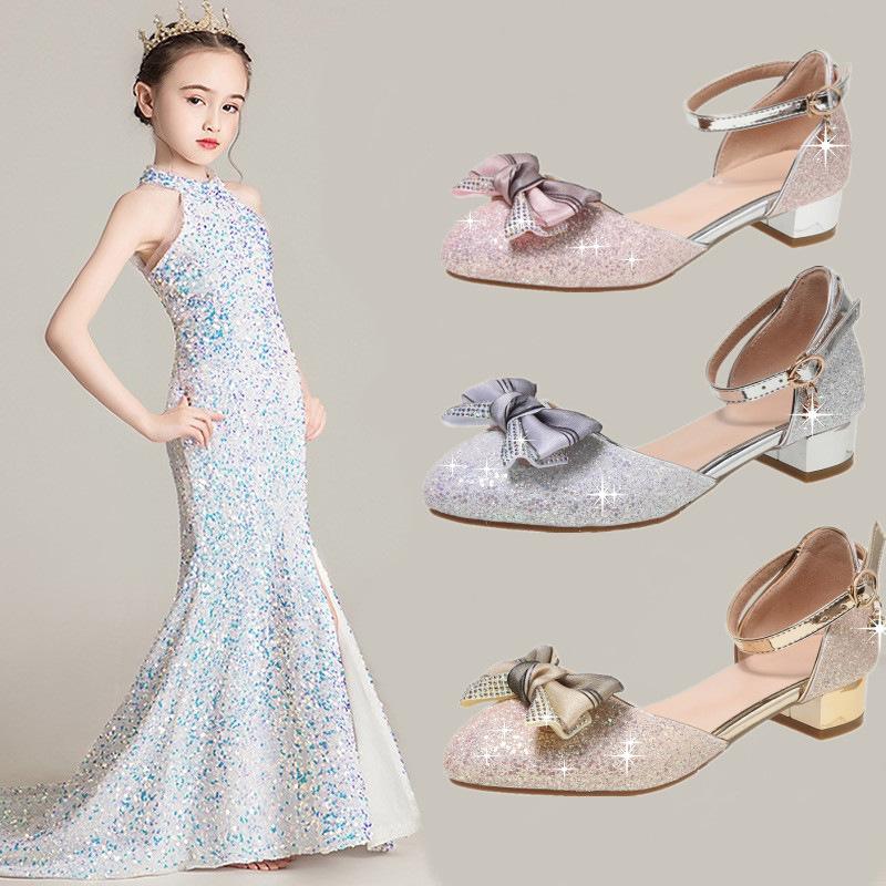 Girls princess shoes spring and summer new bag head girl performance shoes crystal shoes host catwalk leather shoes catwalk dress shoes
