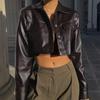 Streetwear Faux Leather Short Jacket Women Autumn Winter Botton Turn-down Collar PU Coat  Girl Fashion Y2K Casual Coats 30389