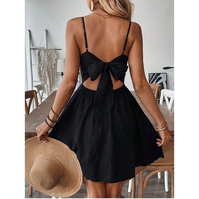 European and American Light Luxury Retro Embroidered V-neck Backless Lace-up Bow Sexy Sexy Sling Dress Skirt DRESS