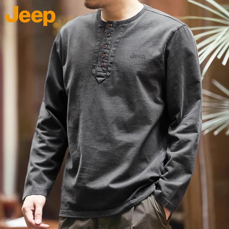 Jeep Men's Autumn/Winter Henley Heavy Long Sleeve T-Shirt