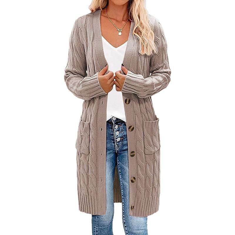 Langer, lockerer Zopfmuster-Strickcardigan für Damen – Herbst/Winter Knopfleisten-Pullover für Europäische & Amerikanische Trends 2026