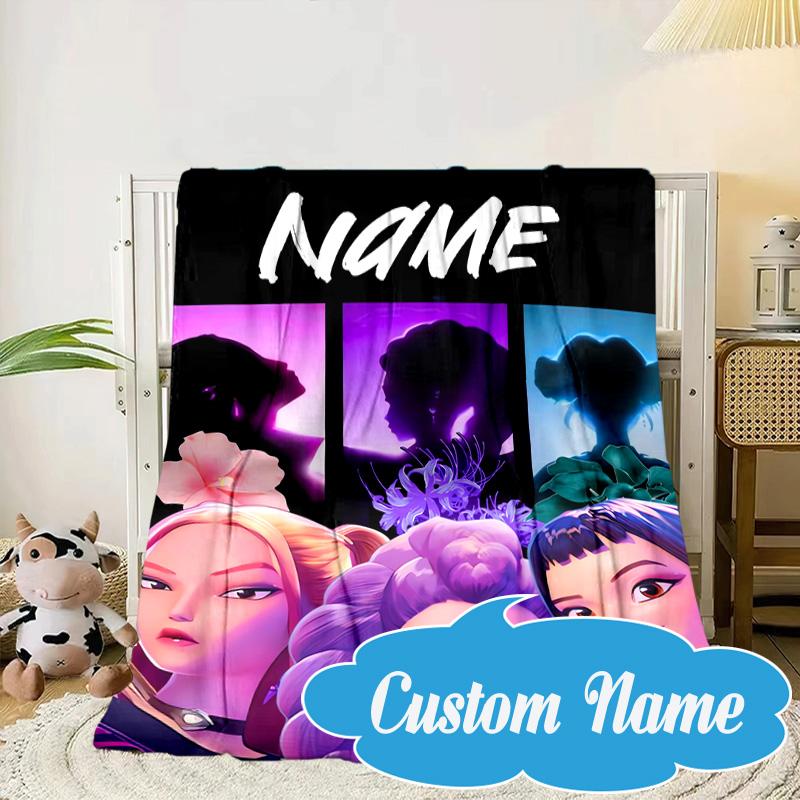 Custom Name KPop Pink Fashion Blanket bed sofa Blanket Flannel Blanket for Camping, Hiking, Picnic Essentials,gift for Fan family