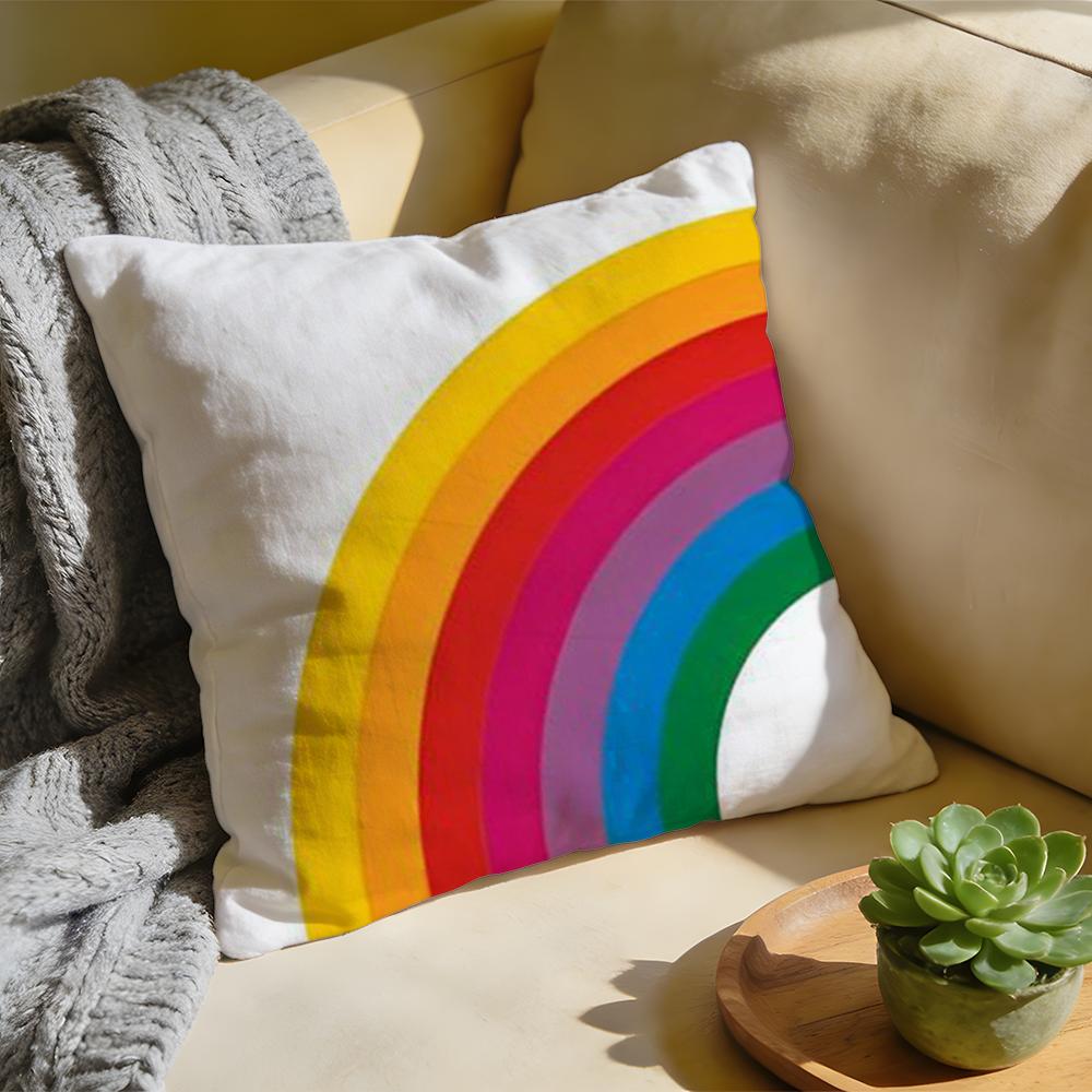 Cushion Cover  Washed Linen  Soft Breathable Decorative Case For Sofa Home Rainbow Series Geometric Print Pillow cover