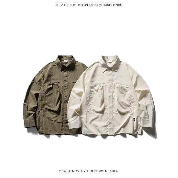 

Модная брендовая рубашка Pu Shuai весна-осень, тонкая рабочая рубашка, мужская рубашка в американском стиле с карманом в стиле ретро, с длинным рукавом, свободное универсальное пальто 2XL абрикосовый