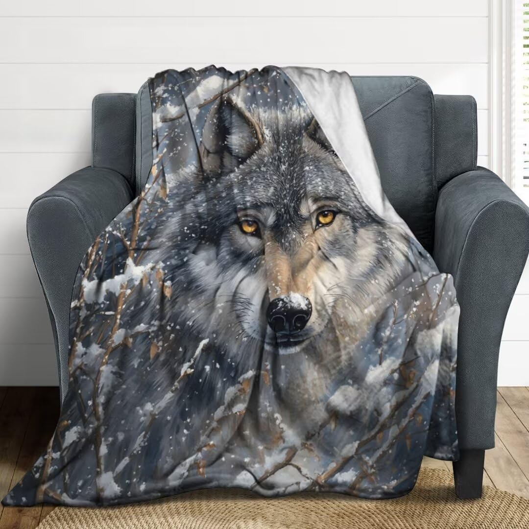 

Wolf Throw Blanket Gifts for Women Men Girls Boys Snow Wolves Lovers Flannel Home Decor Couch Bed Sofa Soft Fuzzy Lightweight 75x90cm