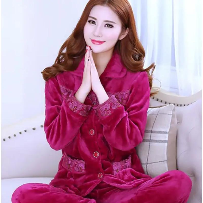 

Толстые осенне-зимние теплые фланелевые женские пижамные комплекты с длинным рукавом пижама для сна фланелевая женская пижама комплект домашняя одежда M