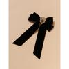 SNIDEL Emblem Ribbon Hair Barrette SWGG264663 2-Way Velvet Ribbon Hair Clip with Removable Brooch Black Free Size