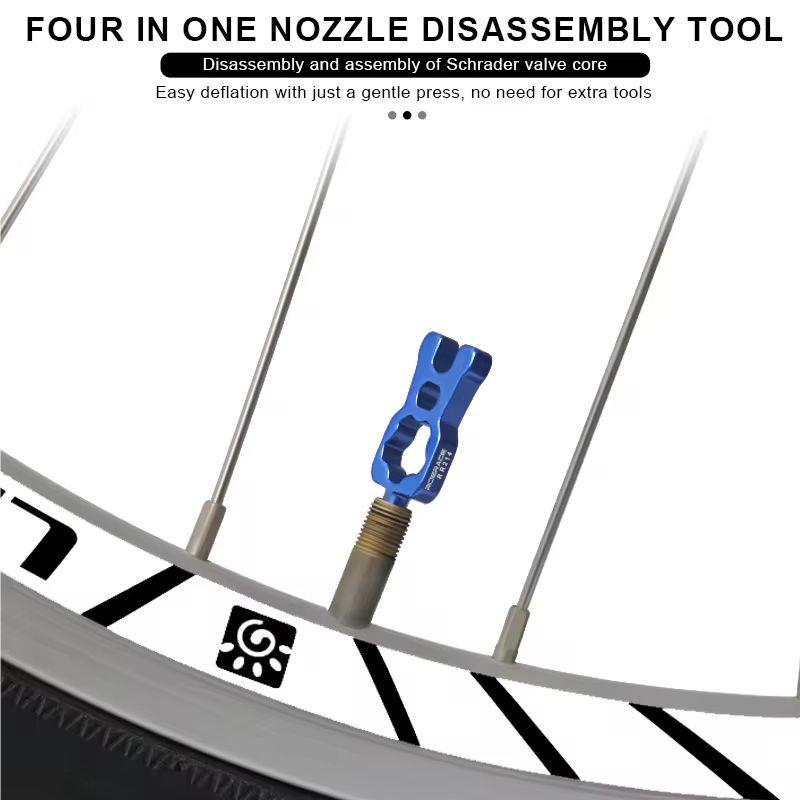 Bicycle Valve Wrench 4 In 1 Multifunction Aluminum Alloy Bike Valve Core Wrench Schrader/Presta Valve Core Removal Install Tool