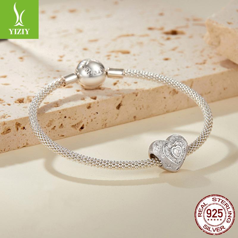 Shining Heart Beaded Diy Bracelet Accessories 925 Sterling Silver Heart Beads Women'S Niche Premium Light Luxury