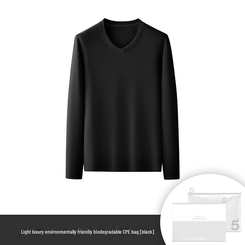Men's Warm Double-Faced Fleece Tencel Top: Thickened, Velvet, Round-Neck, Solid Color, Perfect for Autumn and Winter.