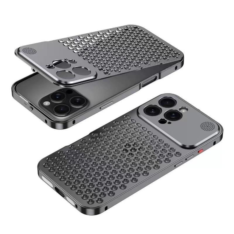 Luxury Aluminum Alloy Heat Dissipation Metal Case For iPhone 17 16 15 14 13 Pro Max Breathable Mesh Fragrance Aromatherapy Cover
