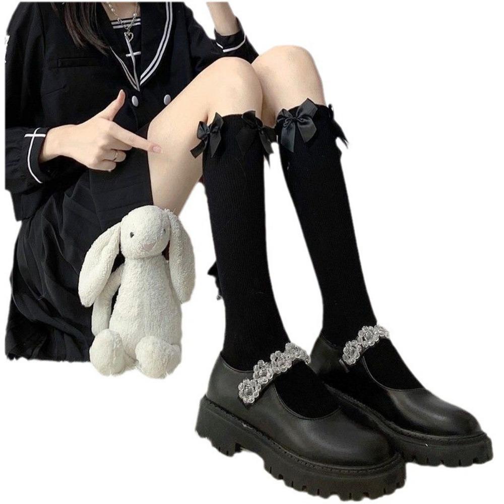 Multiple Bow Tube Socks Children Summer Thin Cute Japanese Design Sense Black Jk Calf Socks Babes