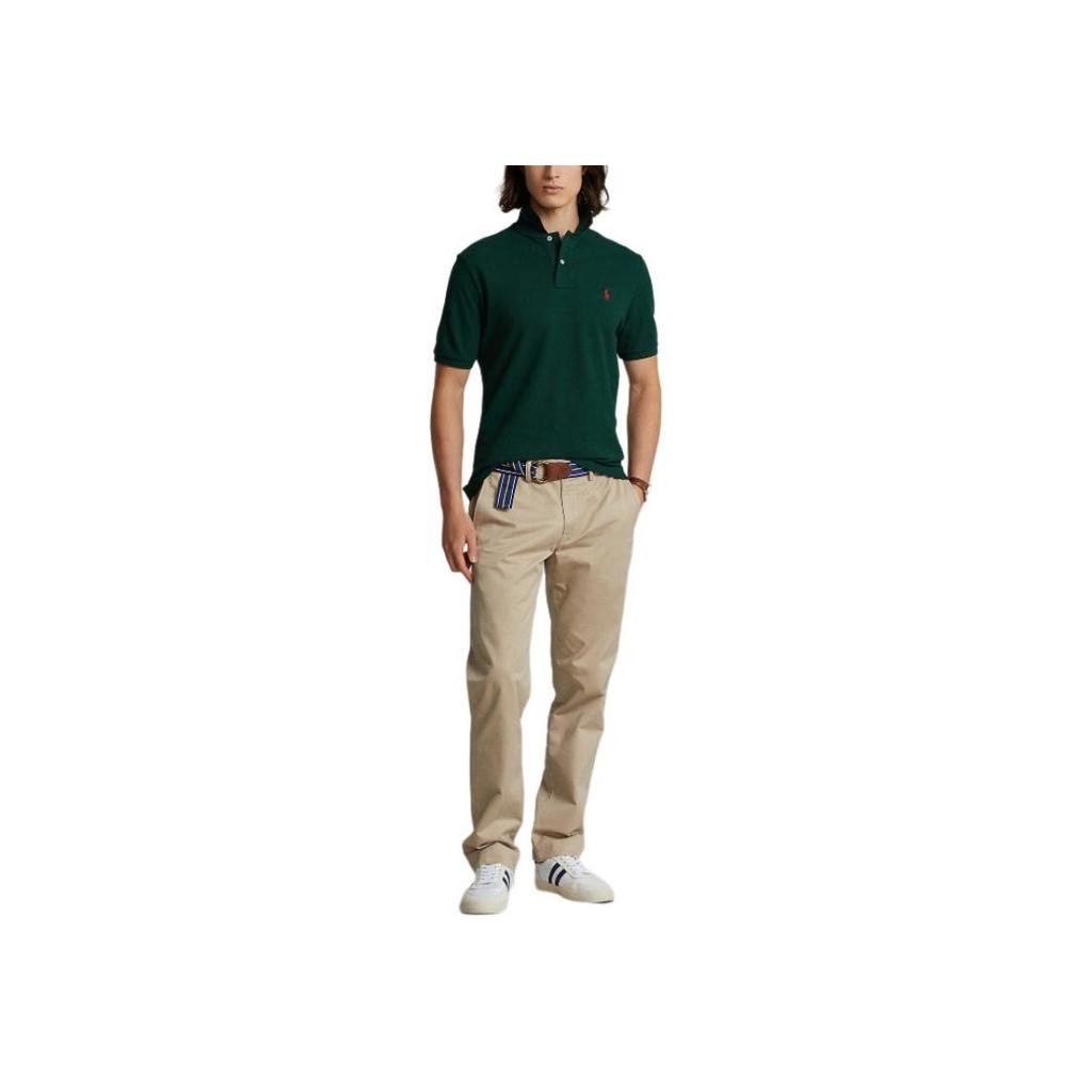 Polo Ralph Lauren Μονόχρωμο Λογότυπο Πουκάμισο Πόλο με Κουμπιά Slim Fit Κοντομάνικο Ανδρικά Τοπ Πράσινο MNPOKNI1N820493-300