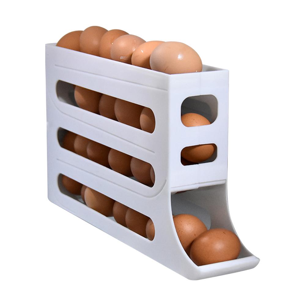 4 Layers Automatic Rolling Egg Holder Rack Fridge Egg Storage Box Container Kitchen Refrigerator Egg Dispenser Fridge Organizer