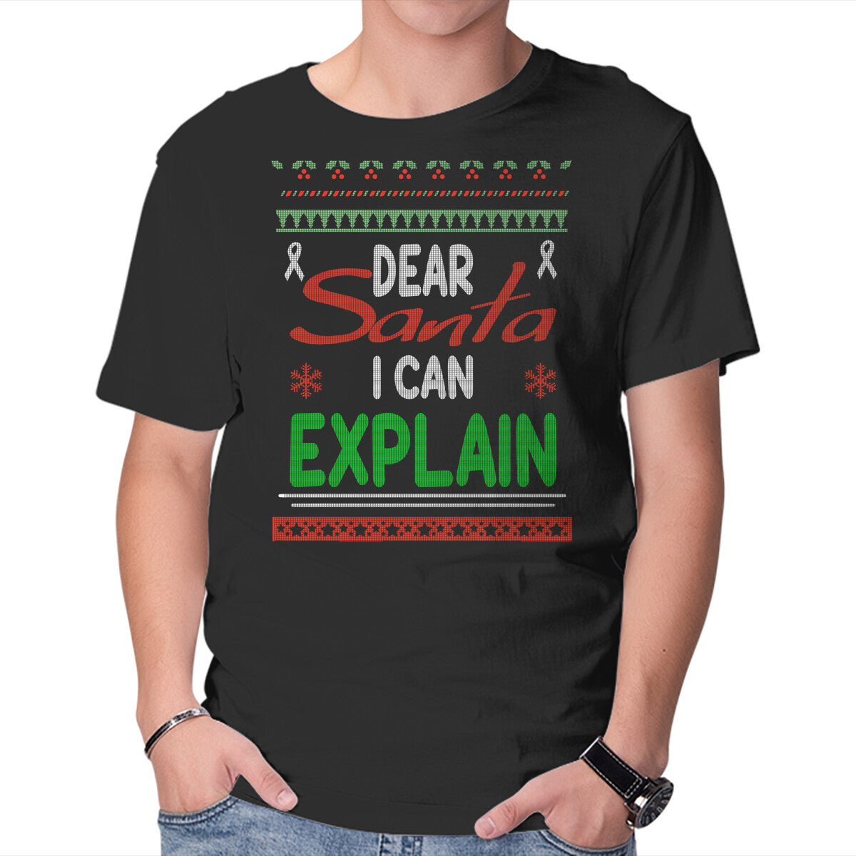Unisex Crew Neck T-Shirt Dear Santa I Can Explain Graphic Short Sleeve Casual Tee XXXXL