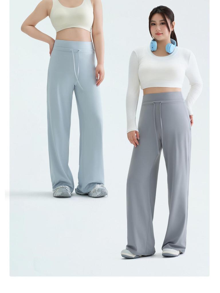 Women's Fleece-Lined Wide-Leg Sports Pants: Loose Fit, Plus Size (up to 220 Jin), Perfect for Running, Yoga, and Fitness.
