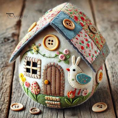 Filz-Eierhaus-Set, DIY-Patchwork-Filz-Eierhaus-Bastelset, handgefertigt, bestickte Ostereier, Bastelset für Osterkörbchen, festliche Dekoration