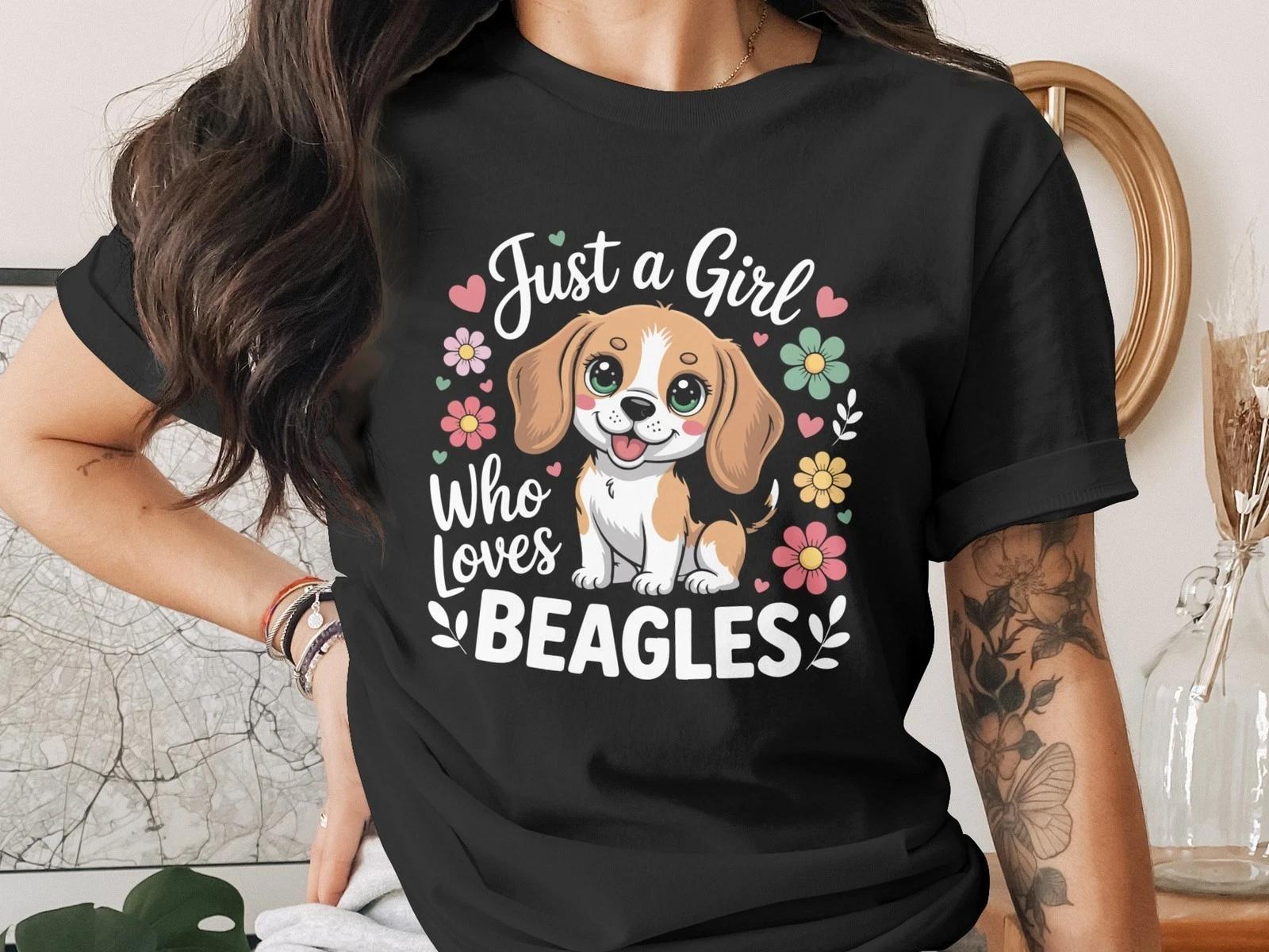Beagles T-Shirt, Girl Who Loves Beagles, Cute Dog T-Shirt, Beagle Mom XL