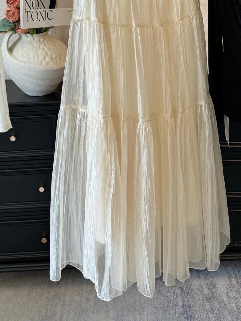 Spring 2026 High-End Draped A-Line Pearlescent Gauze Skirt for Women