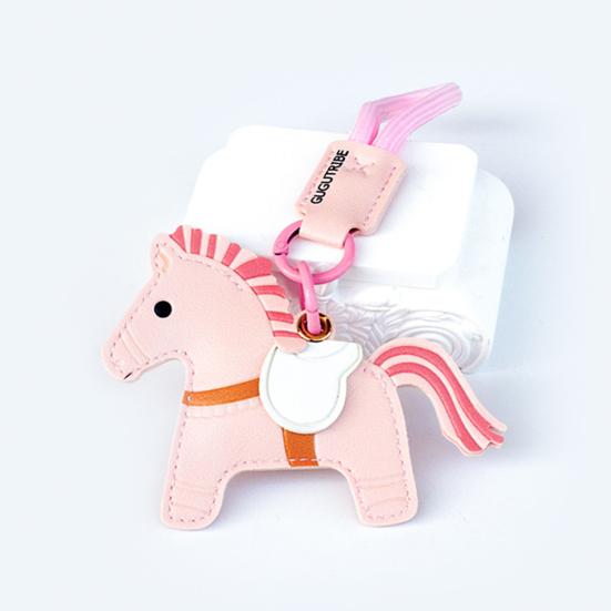 Keychain Pendant Cartoon Horse Shape Key Holder Colorful Faux Leather Access Card Case Bag Lanyard Decorative Keychain Accessory