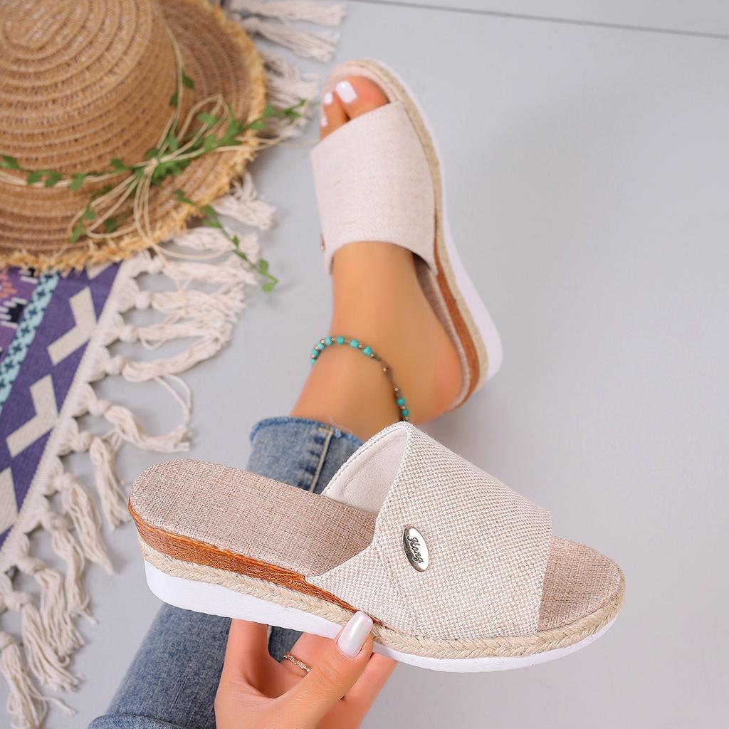 Fashion New Women Slippers Casual  Fashion Braided Straps Outdoor Walking Sandals Solid Color Bowknot Platform Flat Shoes Slides women