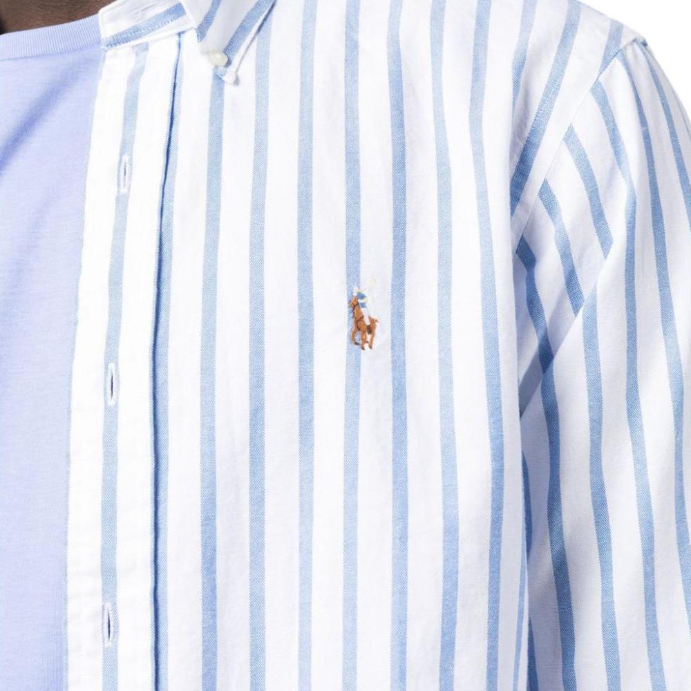 Polo Ralph Lauren Ss23 Striped Polo Collar Single-Breasted Long Sleeve Shirt Men Shirts Blue 710906622-001