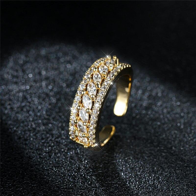 Antique Gold Tone Color Engagement Rings Marquise White Cubic Zircon Nuptial Wedding Occasion Women Finger Ring High End Crystal Stone Small Stone