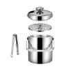 Double Wall Stainless Steel Ice Bucket Cooler with Tongs Clip for Kitchen Party