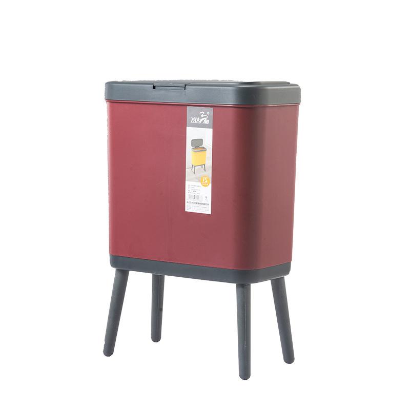 Unique High-foot Press Type Bathroom Trash Can Light Luxury Plastic Kitchen Garbage Bin With Lid Large Toilet Trash Can Bedroom