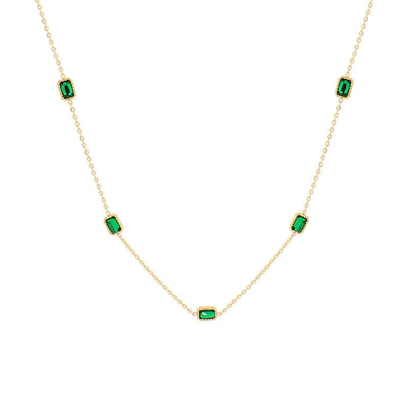 Retro Green Zircon Pendant Necklace Bracelet Ring Women, Crystal Stone Chain Stainless Steel Gold Plated Jewelry Gifts