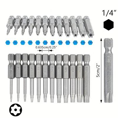 12-teiliges Torx-Schraubendreherbit-Set, magnetischer 1/4"-Sechskantschaft, manipulationssicheres Sternbohrer-Set, 2" lange Bits T5-T40(50 mm)
