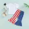 Baby-Kind-Mädchen-T-Shirt mit Schleife und Buchstaben-Aufdruck und Schlaghose mit Sternen-Streifen-Aufdruck, 2-teiliges Outfit, Kleidung für 1–5 Jahre