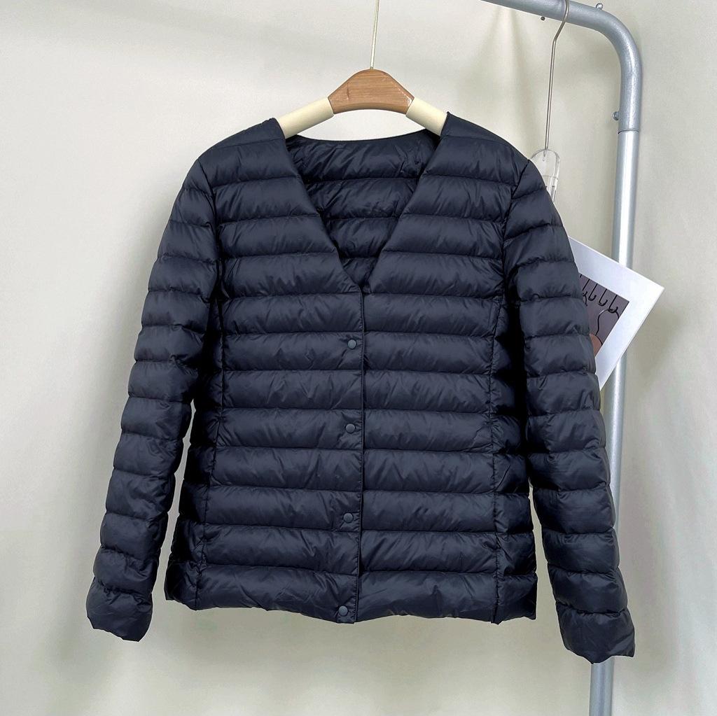 Convertible Round Neck/V-Neck Women's Slim Lightweight Down Jacket - 90% Duck Down, Warm, Packable, Short Outerwear.