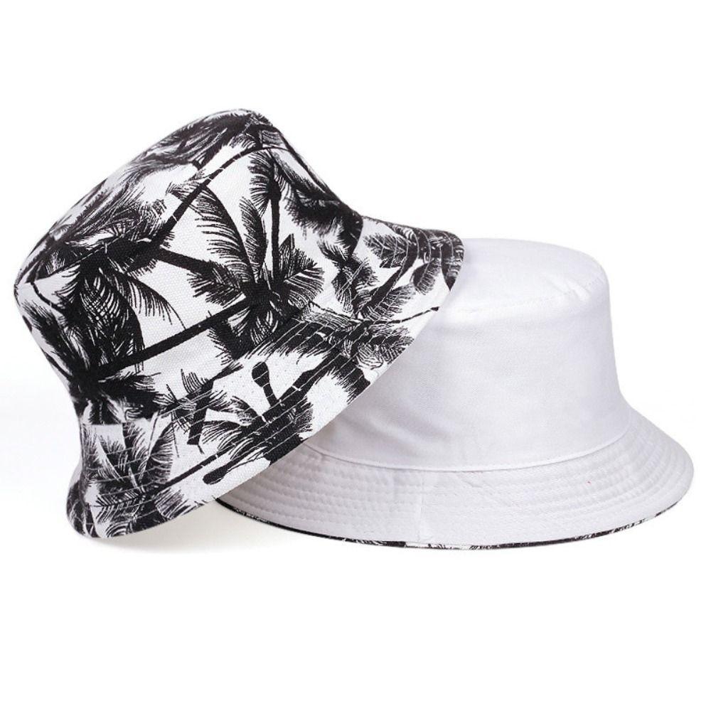 Black White Coconut Tree Printed Hat UV Protection Panama Sun Hat Summer Outdoor Travel