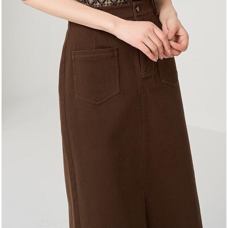 Iveni Women's AEOG616 Straight Split Denim Midi Skirt