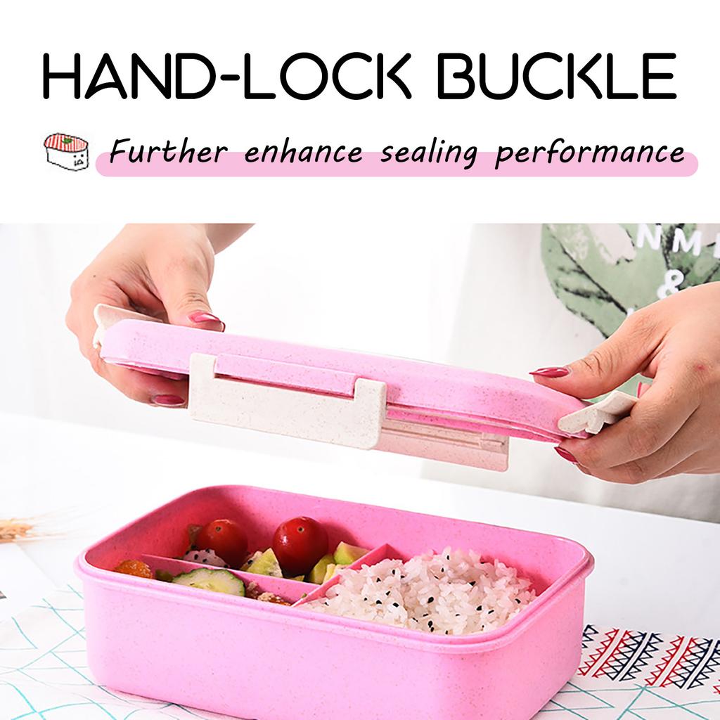 3 PCs Wheat Straw Lunch Box Set| 3 Compartments Food Meal Containers with Stainless Steel Wheat Straw Spoon Chopsticks Kit Optional Leak Proof BPA