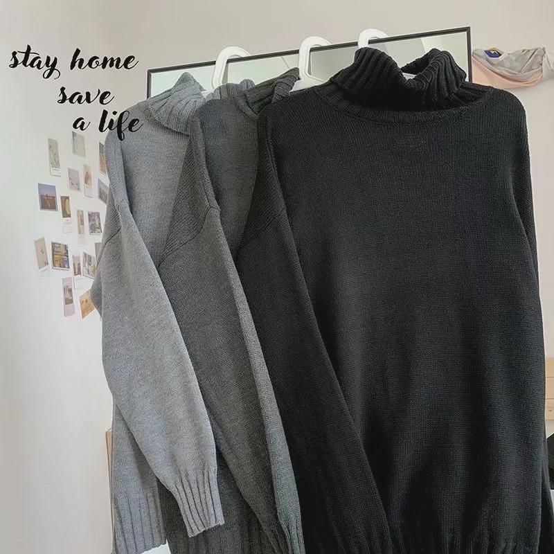 Men's Solid Color Slim Mid-Neck Sweater - Knitted Turtleneck for Autumn/Winter