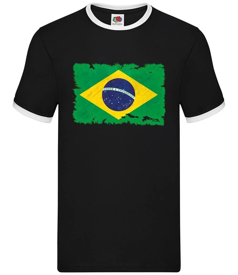 Brazil Grunge Style Flag - Mens Ringer - Brazilian Country Brasilia Flags XXL