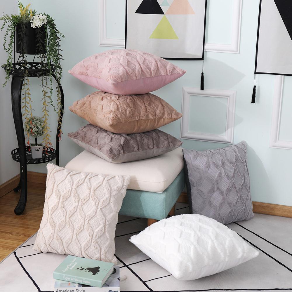 Free Shipping 3D Rhombus Geometric Plush Throw Pillow Case 30*50/45*45cm Cushion Cover Home Living Room Sofa