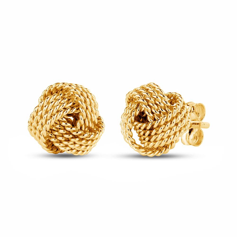 LeCalla S925 Sterling Silver Jewelry Gold-Plated Italian Design Diamond-Cut Wire Love Knot Stud Earring for Women