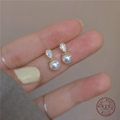 925 Sterling Silber Japanischer Wassertropfen Kristall Perle Überzug 14k Gold Ohrstecker Damen Kleiner Frischer Charm Party Schmuck