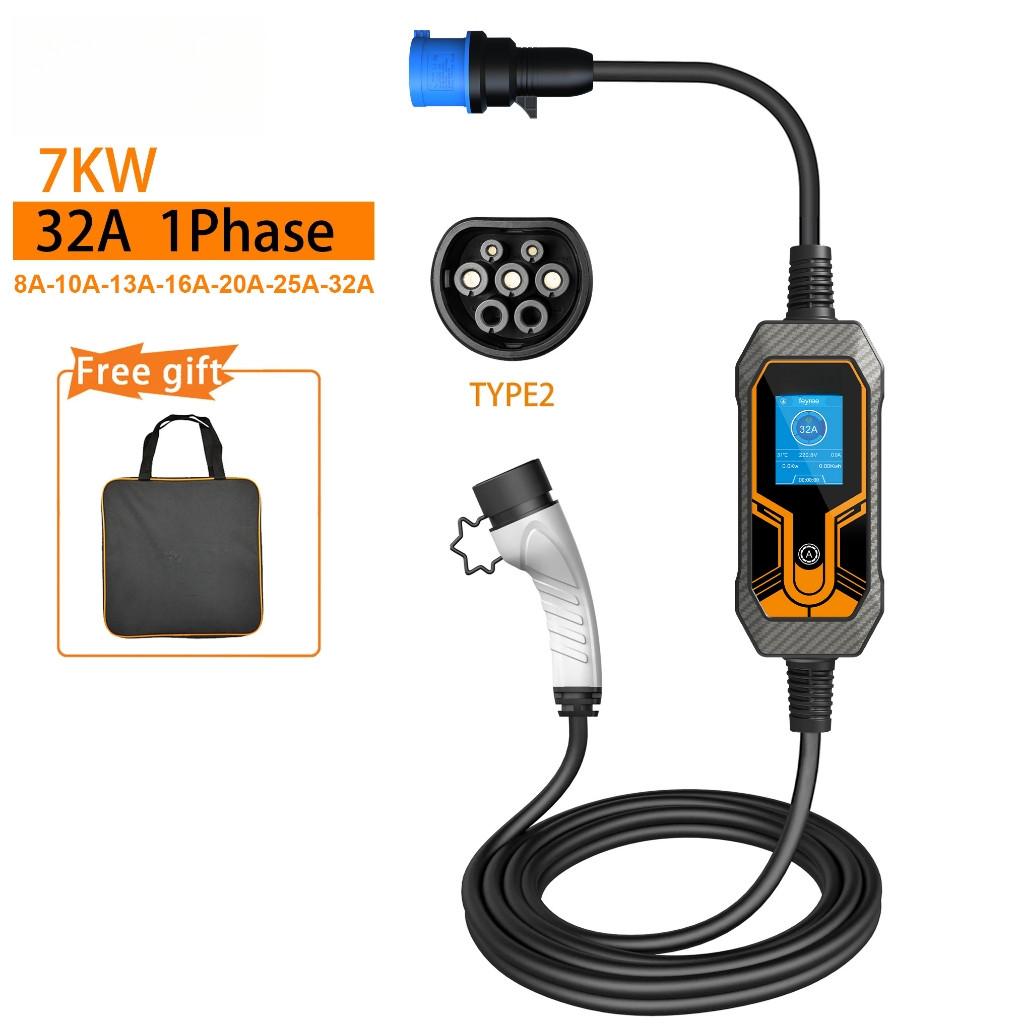 7KW 32A EV Portable Charger Type2 EVSE Charging Box Electric Car Charger CEE Plug Electric Vehicle Charger
